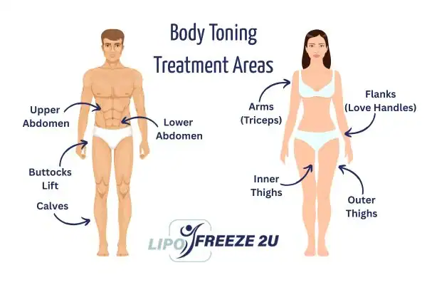 Graphic showing where you can have Body toning Treatment Scunthorpe on your body